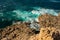 Aerial view of Black Sandy Beach, Coast of Atlantic Ocean and Cliffs in Ajuy, Furteventura, Canary Islands, Spain