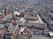 Aerial view of blackpool showing streets of the town centre and the winter gardens building