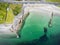 Aerial view of Blackrock beach with Diving tower in Salthill