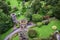 Aerial view of Blarney castle\'s towers and park