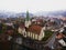 Aerial view of Blaubeuren Abbey in the city of Blaubeuren in Baden-Wuerttemberg, Germany