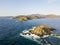 Aerial view of the Bloods Islands and Parata Tower, Corsica. France.