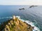 Aerial view of the Bloods Islands and Parata Tower, Corsica. France.