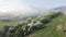 Aerial view of blooming apple garden in the mountains in Kazakhstan