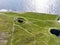 Aerial view of the blowhole next to Dun Briste sea stick at Downpatrick head, County Mayo - Republic of Ireland