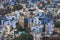 Aerial view of blue city,Jodhpur,Rajasthan,India. Resident Brahmins worship Lord Shiva and painted their houses in blue as blue is