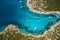 Aerial view of blue sea lagoon and yachts along the mediterranean coast. Landscape of turkish riviera nature
