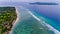 Aerial view of the blue water coast line in Gili Air island.