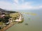 Aerial view of the boardwalk of San Juan Cosala and the Chapala lake