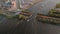 Aerial view of boat crossing aquaduct in Harderwijk, Veluwemeer The Netherlands