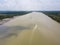 Aerial view a boat move at Sungai Muda