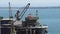 Aerial view of boat in the process of unloading wood chips carrier to the port of Setubal