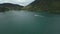 aerial view boat sailing with float on rotorua lake, new zealand