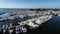 Aerial view of boating marina with yachts and speedboats on Swan River in Perth, Western Australia