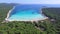 Aerial view of boats in a beautiful azure lagoon