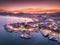 Aerial view of boats and beautiful city at night in Marmaris