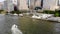 Aerial view of boats docked at the North Cove Marina, Hudson River, NYC