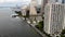 Aerial view of boats docked at the North Cove Marina, Hudson River, NYC