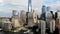 Aerial view of boats docked at the North Cove Marina, Hudson River, NYC