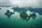 Aerial View of Boats Floating in Ha Long Bay\\\'s Enchanting Landscape