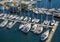 Aerial view of boats moored on Lake Union Seattle Washington