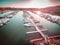 Aerial view of boats moored at Safety Beach Marina at sunset. Me