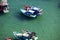 Aerial view  boats at the turquoise sea in Vietnam