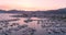 Aerial view of boats, yachts, city at sunset in Marmaris