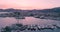 Aerial view of boats, yachts, city at sunset in Marmaris