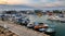 Aerial view of boats and yachts moored in a marina. Drone view from above. Ayia Napa Cyprus