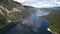 Aerial view on Bohinj lake between mountains with forest in Slovenia, Europe