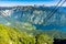 Aerial view of Bohinj lake from Vogel cable car station. Mountains of Slovenia in Triglav national park. Julian alps landscape. Bl