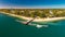 Aerial view of Bongaree Jetty on Bribie Island, Sunshine Coast, Australia