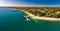 Aerial view of Bongaree Jetty on Bribie Island, Sunshine Coast, Australia