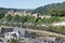 Aerial view Bouillon with medieval castle along river Semois in