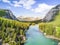 Aerial view of Bow river in Rockies Mountains, Banff National Pa