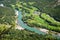 Aerial view of Bow riverand Banff golf course, Banff National Park, Alberta Canada