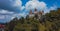 Aerial view of Bran castle or famous Dracula's castle, close to Bran, Romania on a cloudy summer day