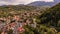 Aerial view of Bran town near the Bran castle