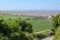 Aerial view of Brean beach from the hill of Brean Down, Somerset, UK