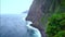 Aerial view of Bride Veil Waterfall and the north coast in Madeira