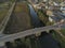 Aerial view of bridge in the Camino de Santiago Pilgrimage. Leon,Spain