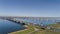 Aerial view of bridge MOERDIJK BRUGGEN over the river HOLLANDSCH DIEP in Holland. Those bridges connect the provinces of Zuid-