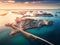 Aerial view of bridge over the sea and mountains in Norway