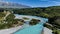 The aerial view with bridge road River lagoon Valley and blue water river