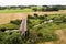 Aerial view of bridge to nowhere. An old bridge in Grenci, Latvia never getting ready