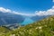 Aerial view of Brienzer lake and the alps