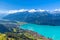 Aerial view of Brienzer lake and the Brienz city