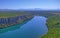 Aerial view of Brljan lake in Croatia in canyon of the Krka River