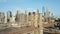 Aerial view of the Brooklyn bridge through the East river to Manhattan district in New York, America.